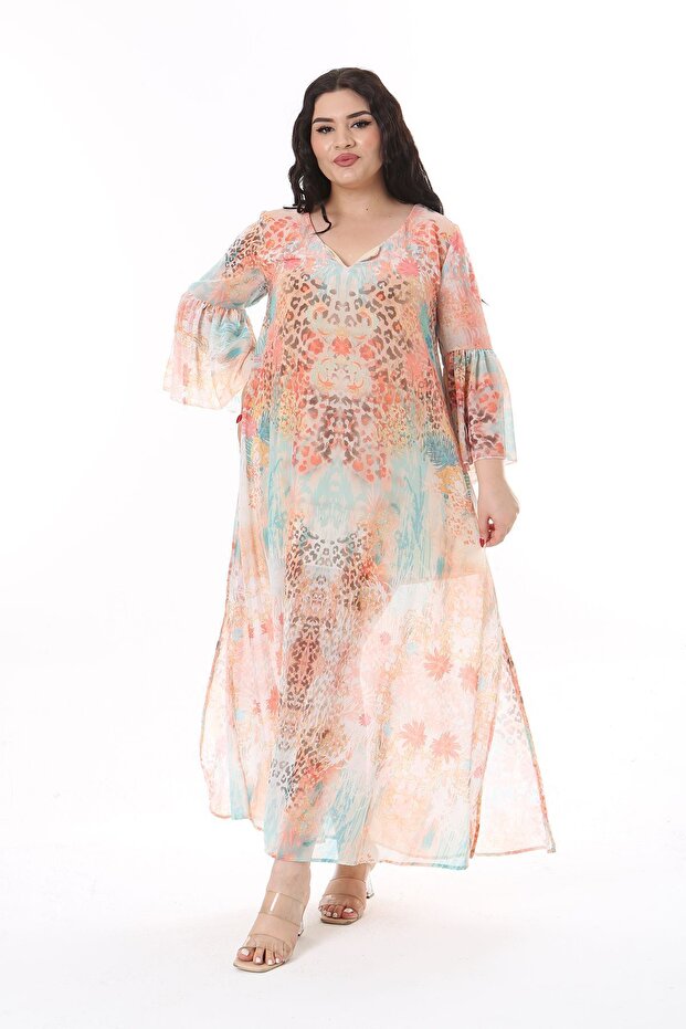 Rochie lungă și colorată din șifon - mărime mare, decolteu și căptușeală 65N38155 - 5