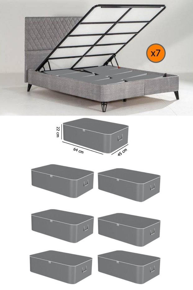 7 Pieces Anthracite - Sofa Bed Base Type Hurc - Large Size Storage Hurc under the Base 65 X 45 X 22 cm