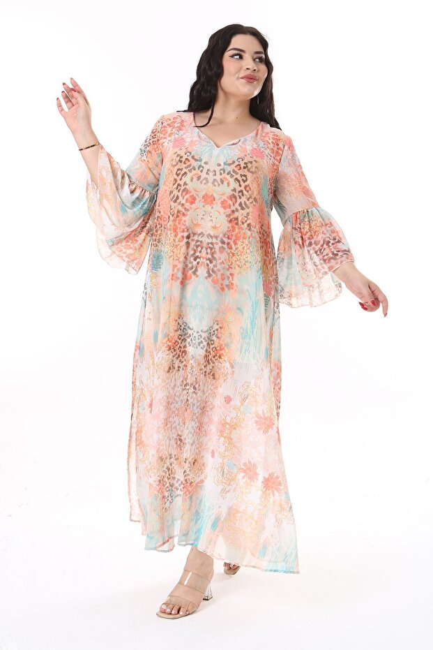 Rochie lungă și colorată din șifon - mărime mare, decolteu și căptușeală 65N38155 - 4