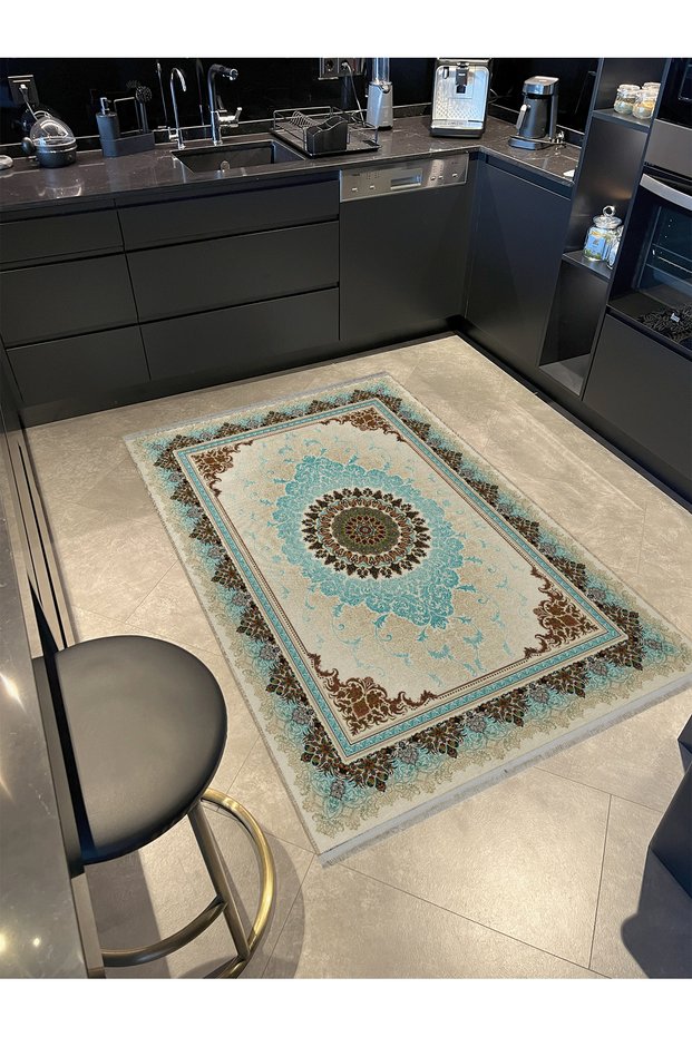 Turquoise Beige Patterned Antique Design Series Decorative Carpet Antique149