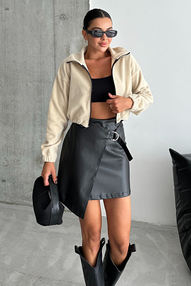Women's Zippered Cardigan with Fleece Crop Stopper
