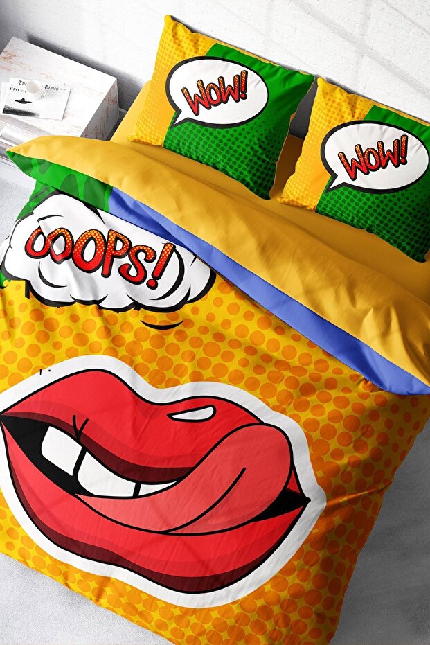 طقم غطاء لحاف مزدوج ثلاثي الأبعاد من King Size Ooops Lips مقاس 220 × 240 سم
