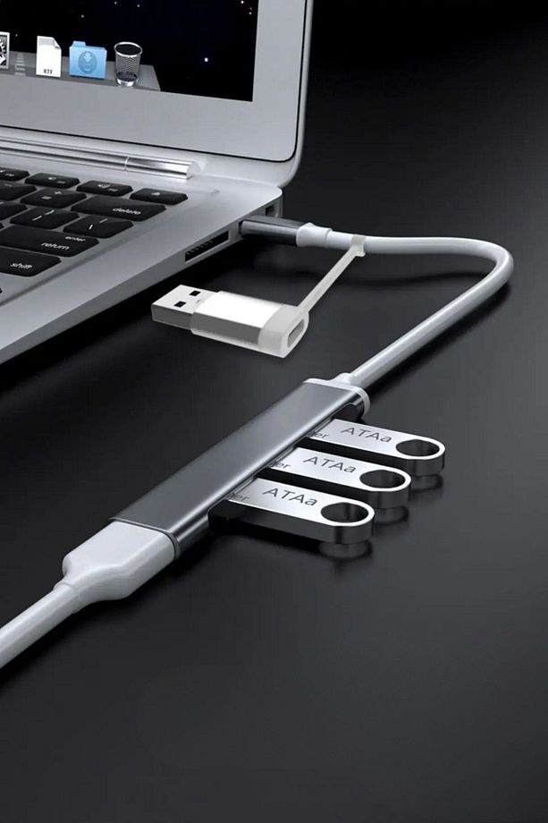 ® 4 Port'lu Bağlantı İstasyonu Ultra İnce USB Bölücü TYPE-C tipi Çoklu Arayüz Adaptörü Multi U - 5