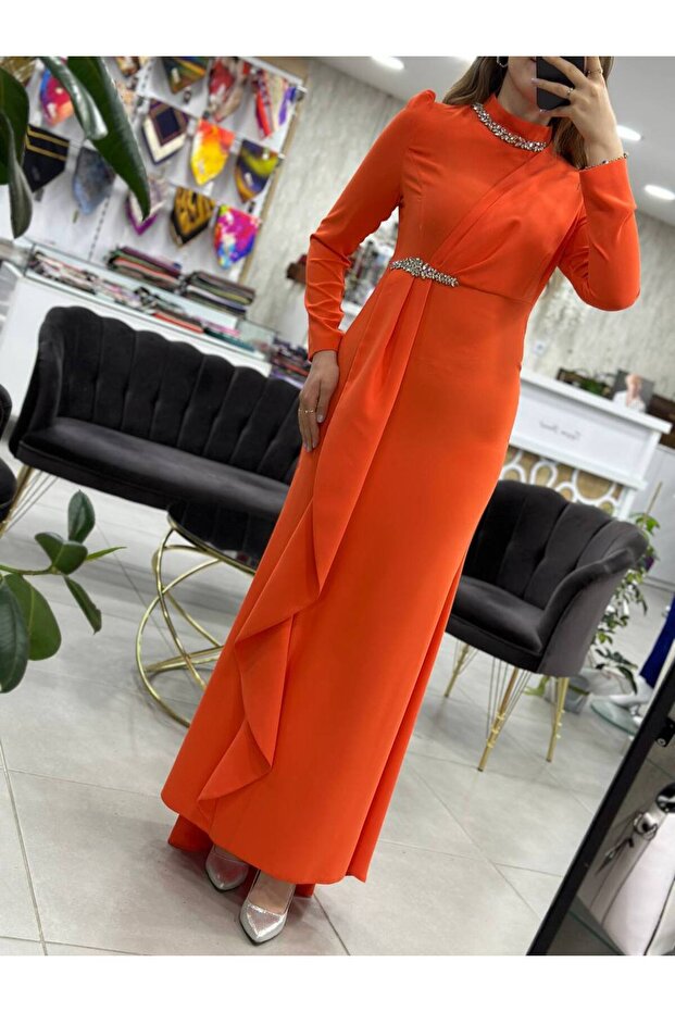 Oranj Abiye Elbise - 2