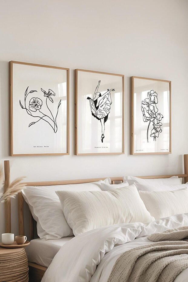 Minimalist Tablo Seti, 3 Adet Ahşap Çerçeve ve Poster - Yatak Odası, Salon, Mutfak Duvar Dekoru - 1