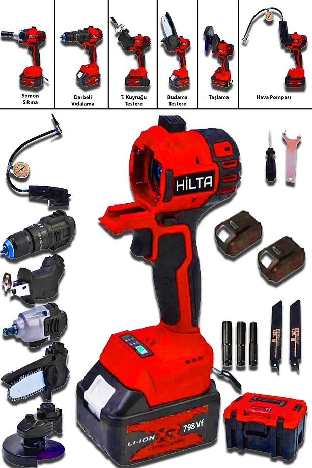 Alman E-tech 999 Vf 6 Kafalı Darbeli Matkap Testere Tilki Kuyruğu Taşlama Somun Sökme Havalı Pompa - 2