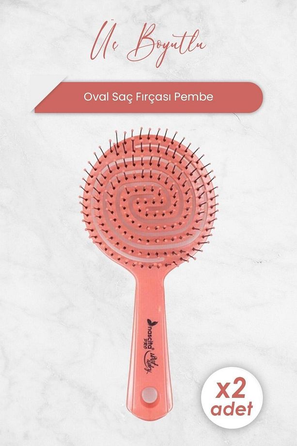 Üç Boyutlu Oval Saç Fırçası Pembe x 2 Adet - 1