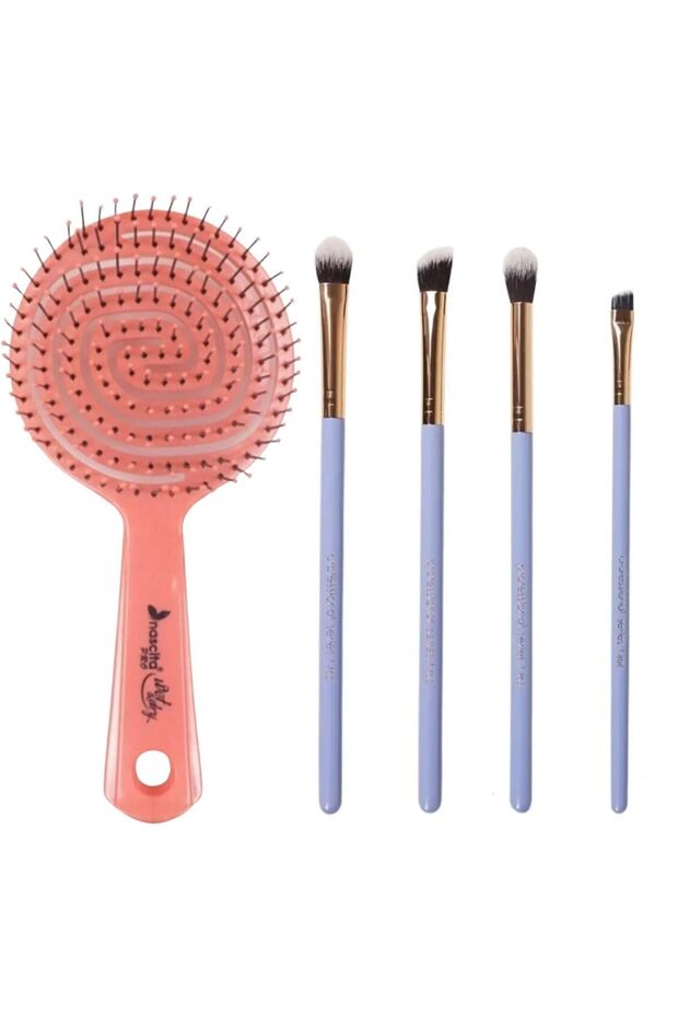 Pembe Pro Üç Boyutlu Oval Saç Fırçası & Be A Mermaid Deniz Kızı Serisi Göz Makyajı Fırça Seti - 1