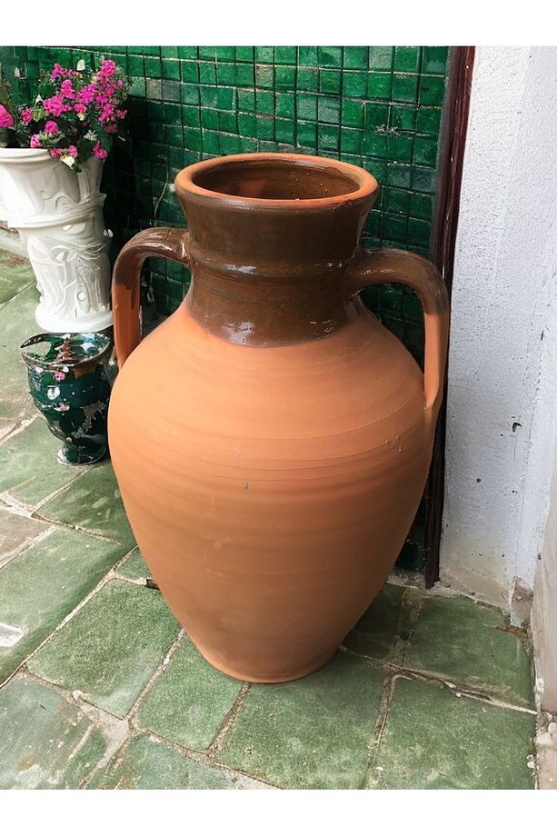 Çift saplı rustik sırlı boğumlu küp - 2