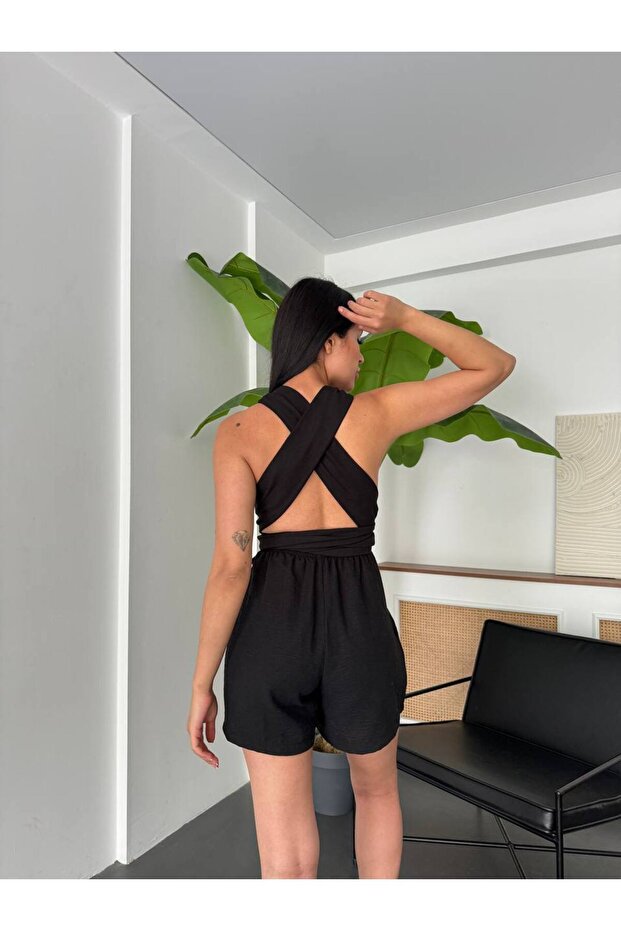 Keten şortlu tulum - 3