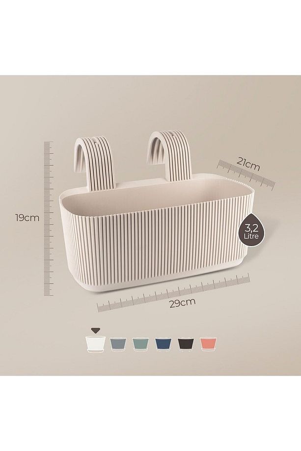 2 Adet 3,2 Litre Pera Askılı Balkon Saksısı Set Ayar Aparatlı Plastik Saksı Seti - 2