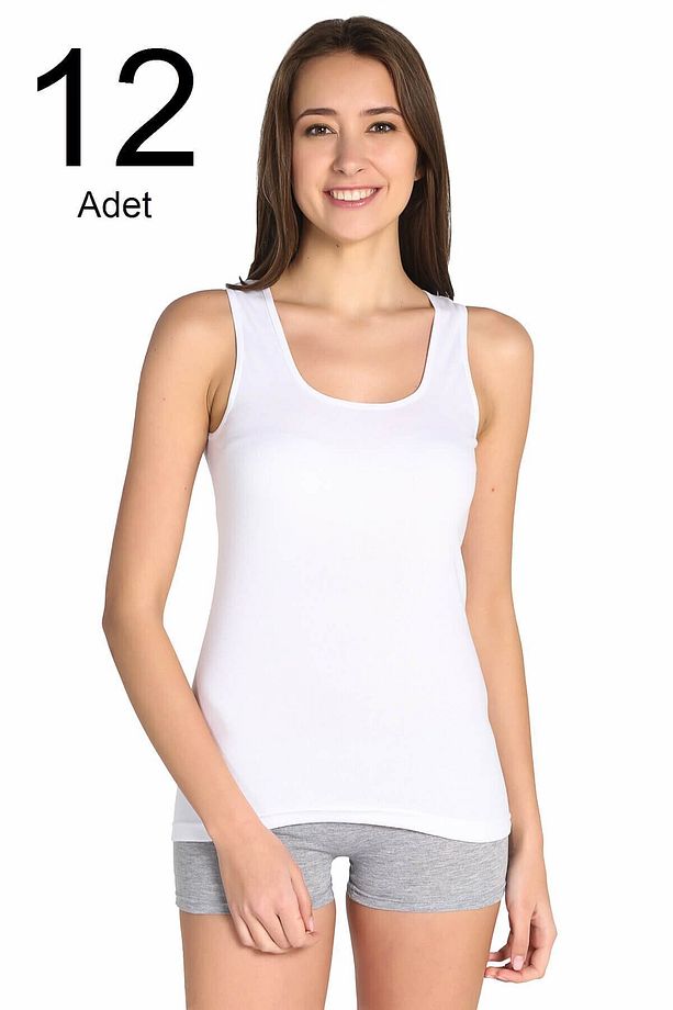 Kadın Beyaz 12'li Paket  Atlet ELF568T0136CCM12 - 1