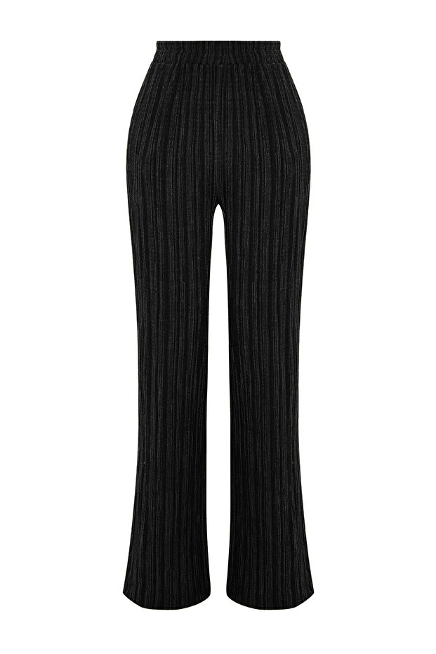 Siyah Beli Lastikli Dokulu Kumaş Dokuma Pantolon TWOSS24PL00142 - 7