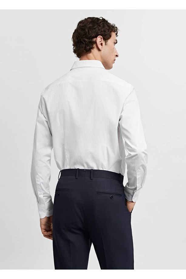 Slim fit mikro desenli twill gömlek - 4