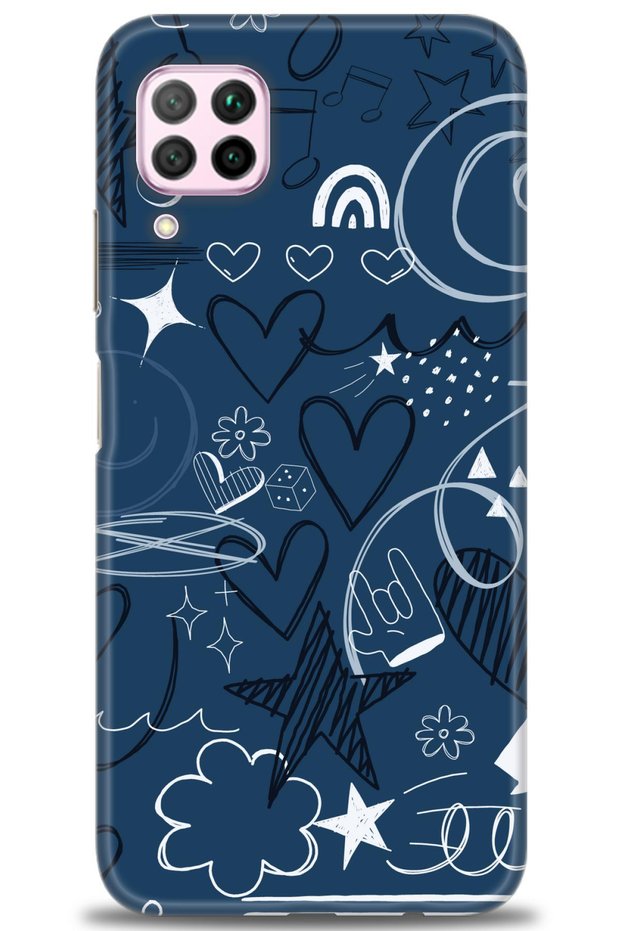 Huawei P40 Lite Case Hd Printed Case - Notes and Hearts Blue + Full Screen Protector