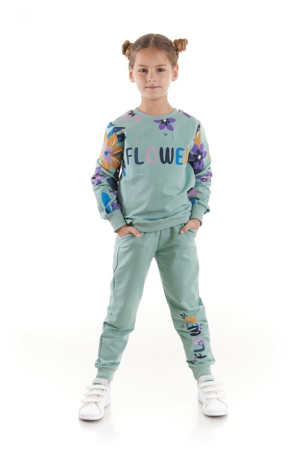 Girl's Flower Printed Trendy Tracksuit Set Cotton Seasonal Ak2505