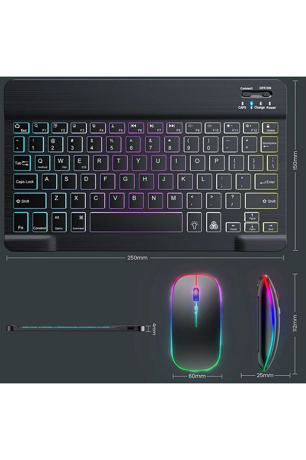 Mini RGB Klavye Ve Mouse Set Tablet Telefon Laptop Uyumlu Bluetooth Destekli Uzun Şarj Süreli - 7