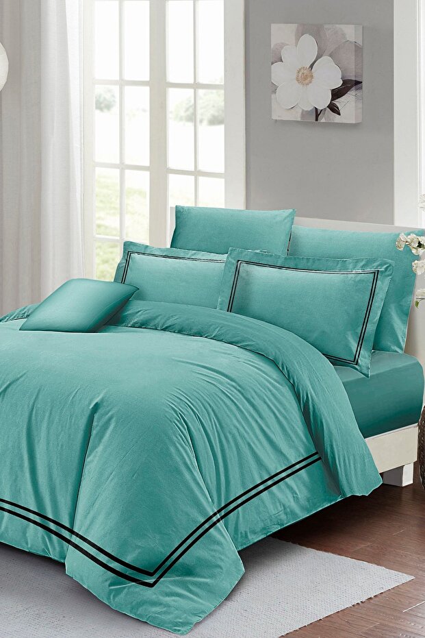 Double Duvet Cover Set Special Woven Luxury Cotton Satin Aqua Green