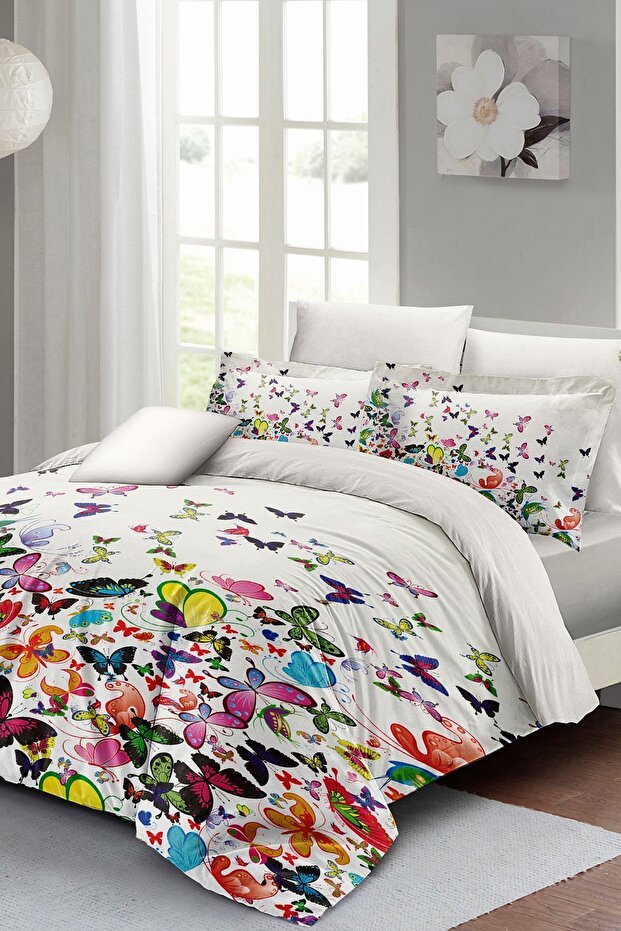 Double Duvet Set Custom Woven Cotton Satin Colorfull Butterfly