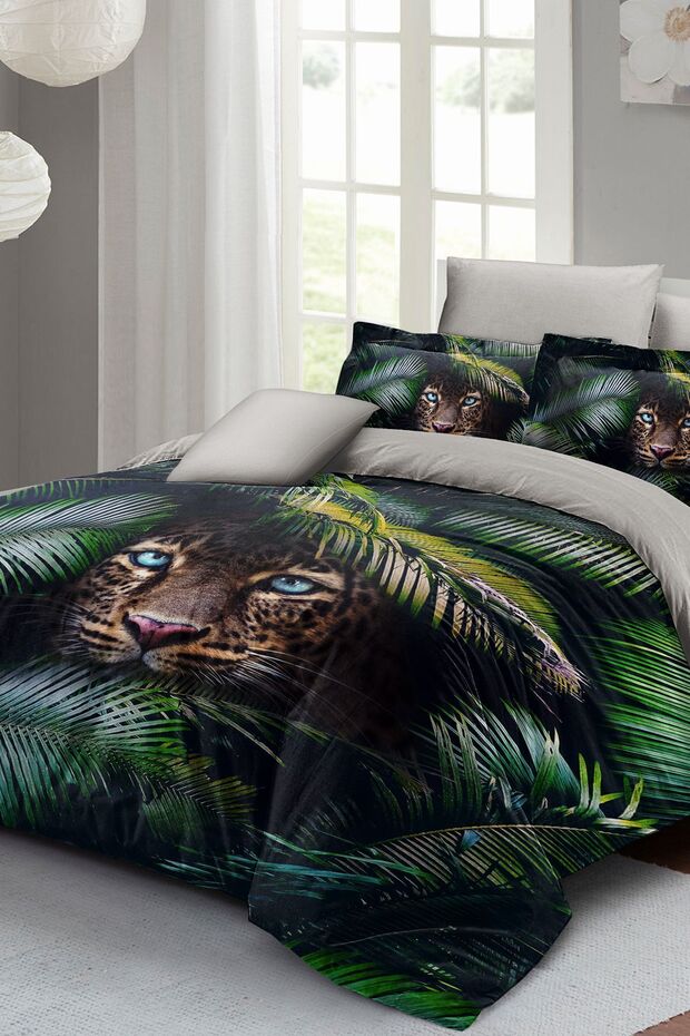 Leopar Çift Kişilik Nevresim Takımı Özel Dokuma Pamuk Saten Jungle Leopard - 3
