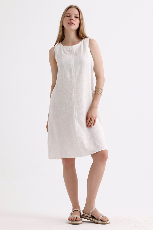Women's Sleeveless Back Zipper Summer Linen Bell Dress