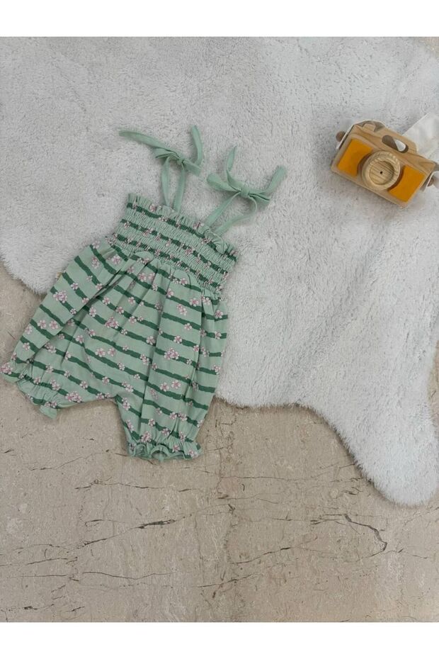 Baby Girl Romper with Tie-Detail Shoulders