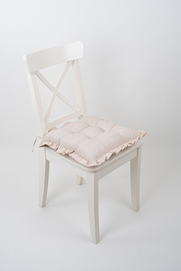 Fancy Frilly Pofidic Beige Chair Cushion with Laces 42X42Cm