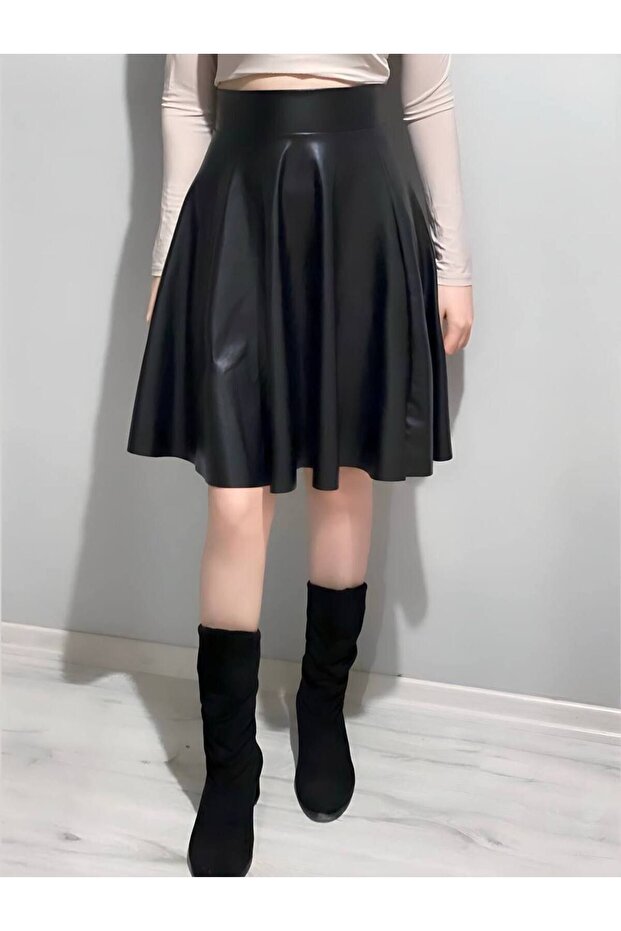 Women's Flared Faux Leather Skirt
