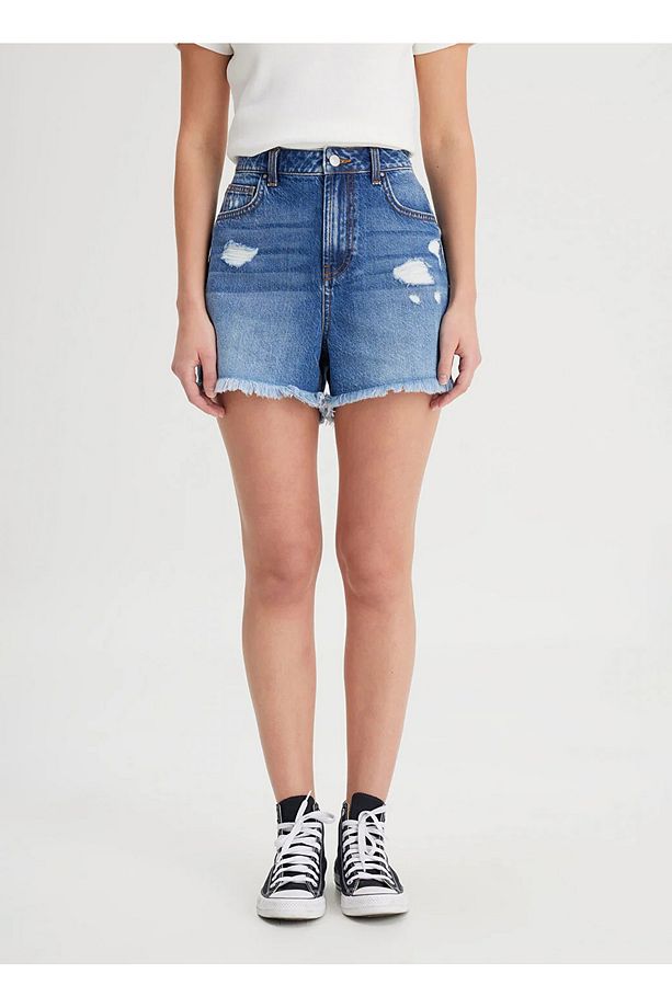 Düşük Bel Regular Fit Mavi Kadın Şort W241112XT-Jean Şort - 2