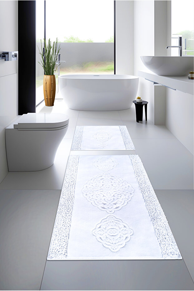 Cotton Woven Water Absorbent Bath Mat Set, Bathroom Rug Ecomoss Set of 2 60X100 - 60X50