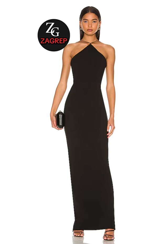 Women's Black Maxi Dress with Elastic Slits, Silk Jersey, Double Layer, No-Show Maxi Dress
