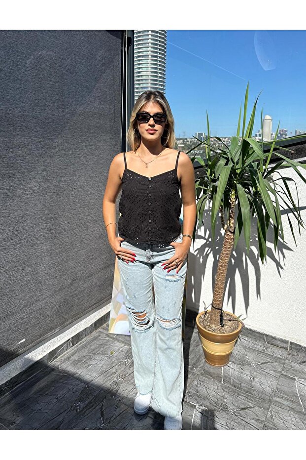 2548 V-neck Self Patterned Strappy Crop Women's Blouse