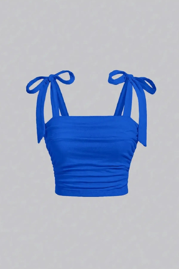 WFT5023B Bow-Detail Wide-Strap Cropped Blouse