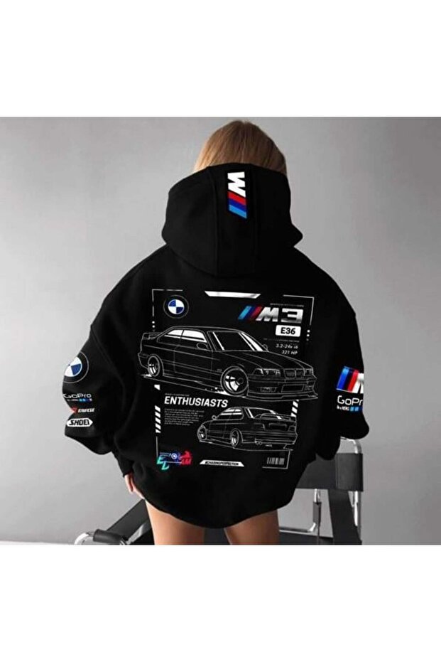 Küt Küt Bmw M3 Printed Black Hooded Sweatshirt