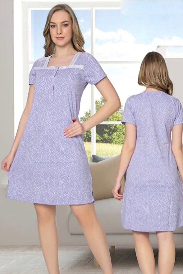 Women's Short Sleeve Buttoned Cotton Summer Sports Nightgown