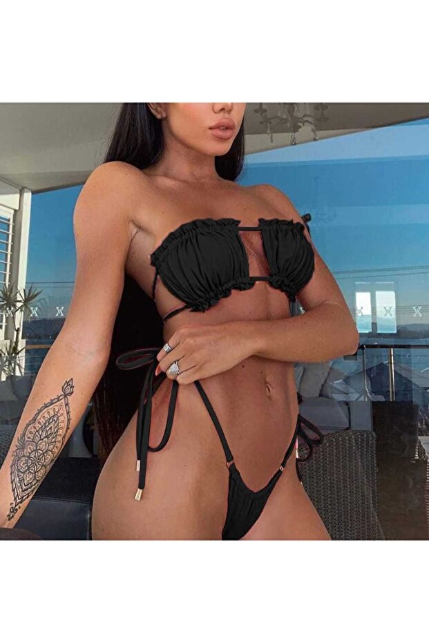 طقم بيكيني برباط موديل برازيلي - 1