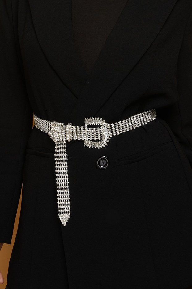 Women's Shuttle Buckle Model Silver Crystal Zircon Stone Evening Dress Trousers Skirt Wedding Party Belt