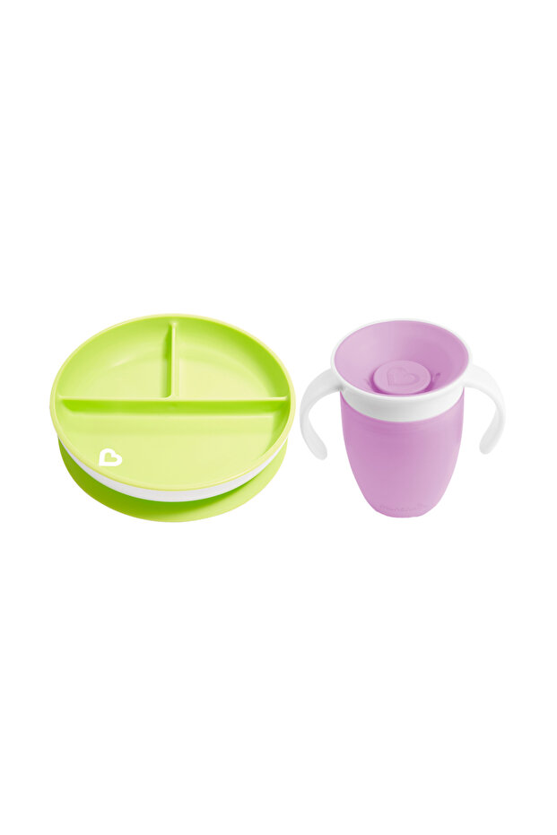 . 360-Zoll-Exercise-Fest-Vakuum-Lunch-Teller und Miracle-Cup - 6 MONATE+ GRÜN- UND LILA 2-Pack