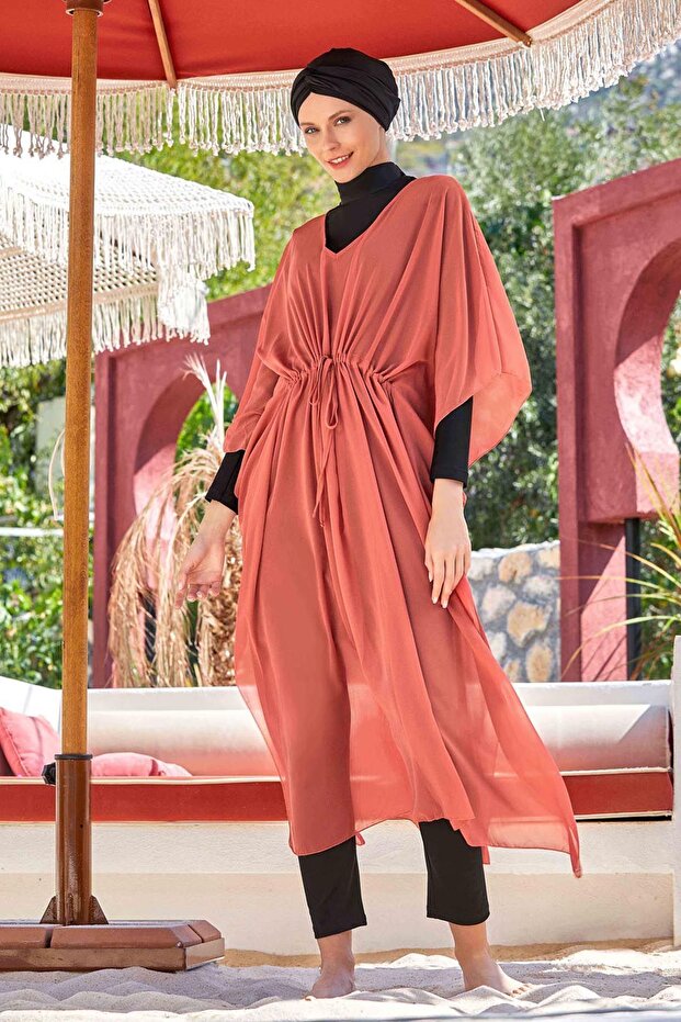 One Pareo Kaftan over Swimsuit Lına 6039 Cinnamon