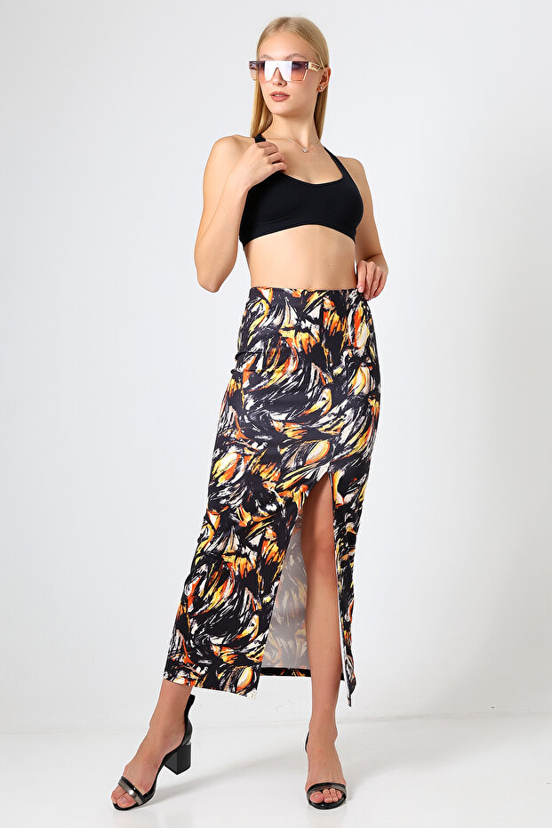 Fusta Lungă Diver Fabric Slit Lungime Maxi 92 Cm Model Multicolor - 1