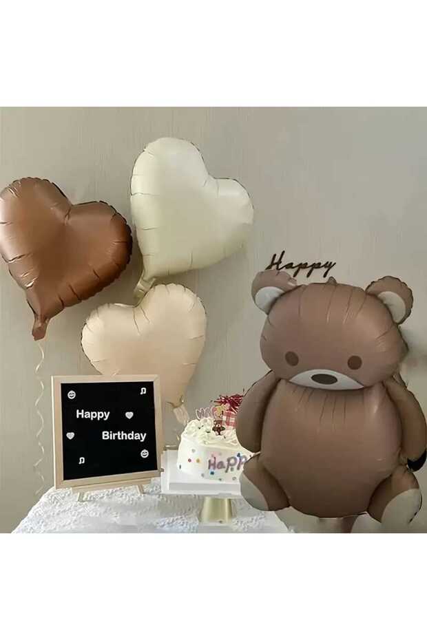 Retro Color Bear and Heart Foil Balloon Set