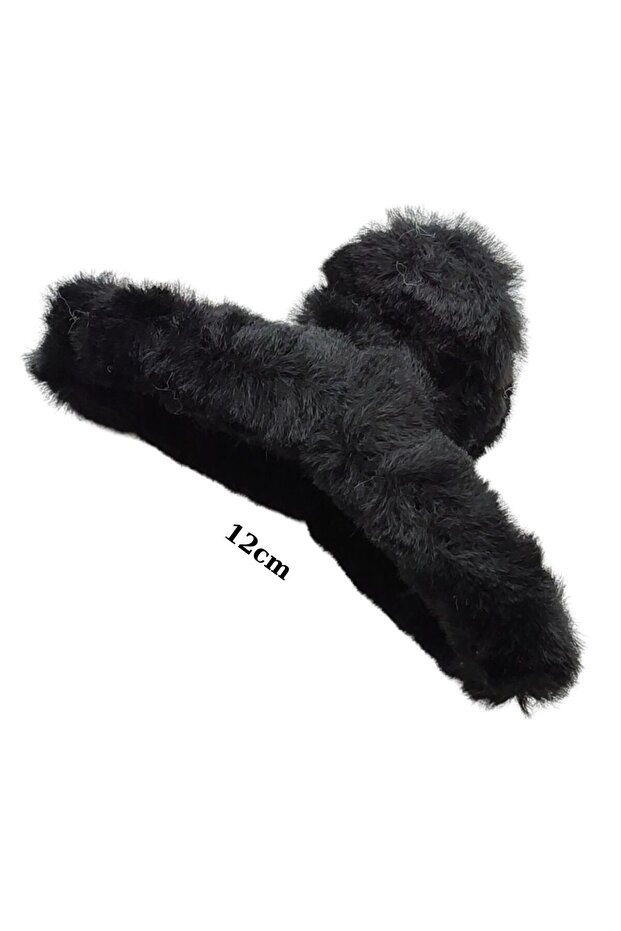 Women's Black Plush Bow Latch Clasp Hair Clip Bow Latch Clasp