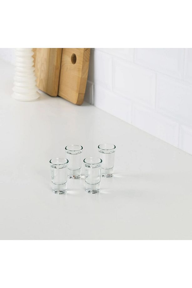 4'lü Set Mini Shot Bardağı Hacim 25 ml İkea 4 Adet Likör Şat Bardağı Cam Bardak Yükseklik 7 cm - 4