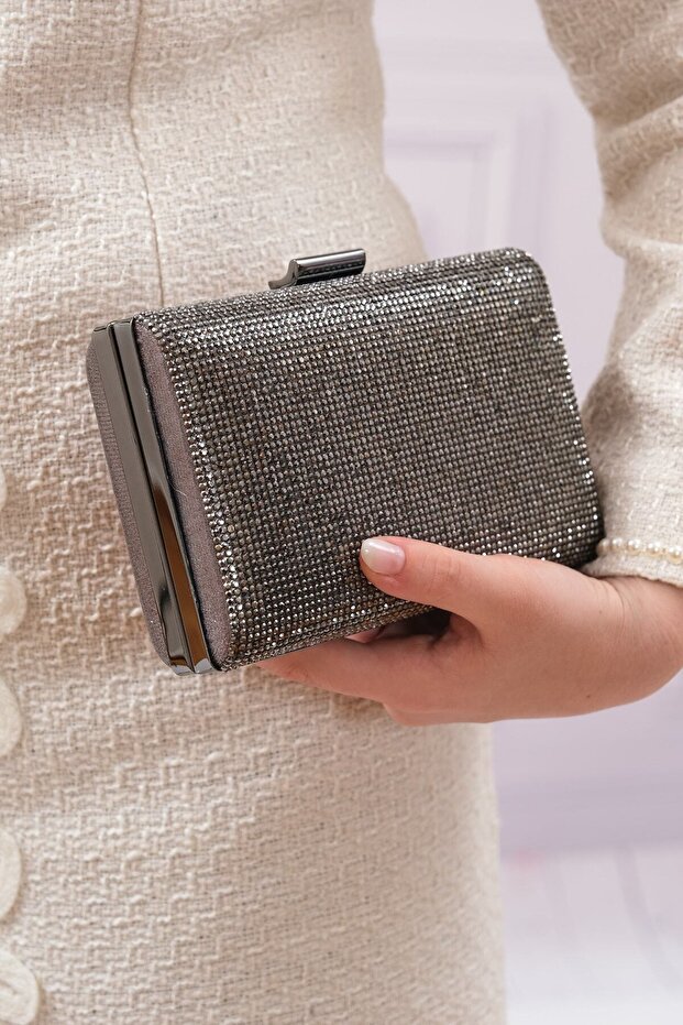 Women's Platinum Stone Evening Dress Clutch Evening Bag