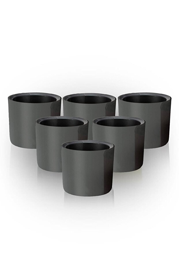 6 Adet Mimoza 7cm Antrasit 0,2 Litre Mini Boy Kaktüs Sukulent Saksısı Süzgeçli Parlak Saksı 7 Cm - 1
