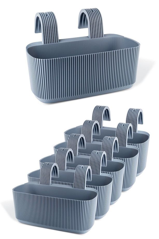 6 Adet 3,2 Litre Pera Askılı Balkon Saksısı Set Ayar Aparatlı Plastik Saksı Seti - 1