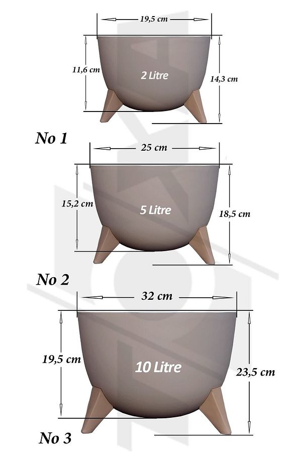 3lü Küre Bej Saksı Seti Ayaklı Drenaj Süzgeçli Plastik Bonsai Kaktüs Bitki Çiçek Saksısı Ufo Set - 3