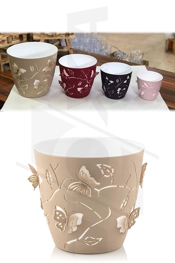 0,7 Litre Mavi 3d Kelebek Desenli Su Hazneli Dekoratif Plastik Saksı No1 Ø11,5x10,5cm - 8