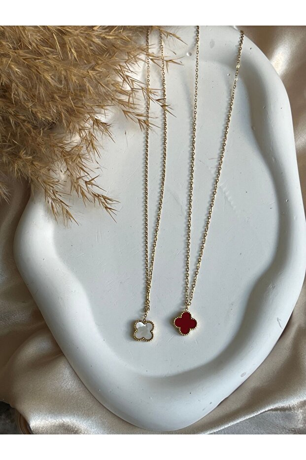 Çelik Van Yonca Mineli Kolye - 5