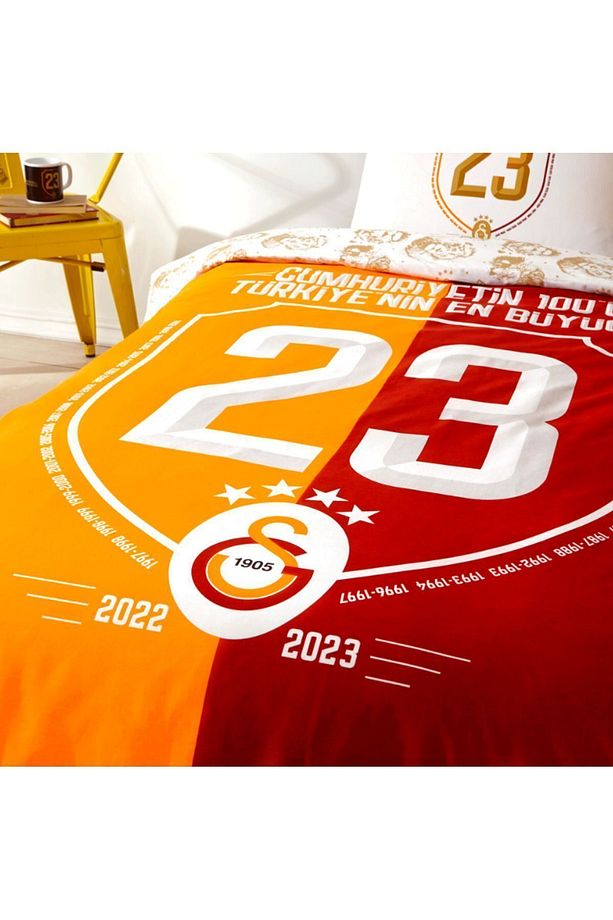 Sarı Kırmızı Şampiyonluk Tek Kişilik Lastikli Taraftar Nevresim Takımı - 2